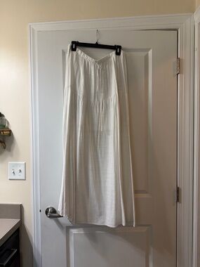 Urban Outfitters Cream Tiered Maxi Skirt with Drawstring